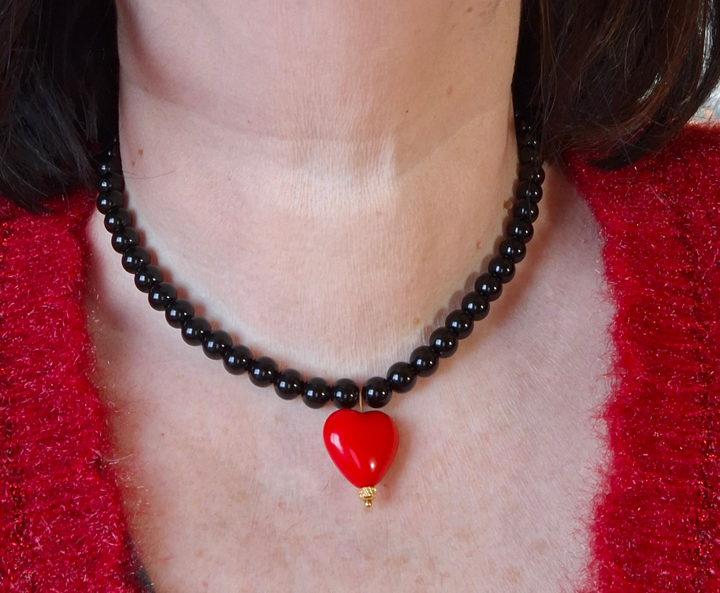 Collier perles acrylique et coeur handmade