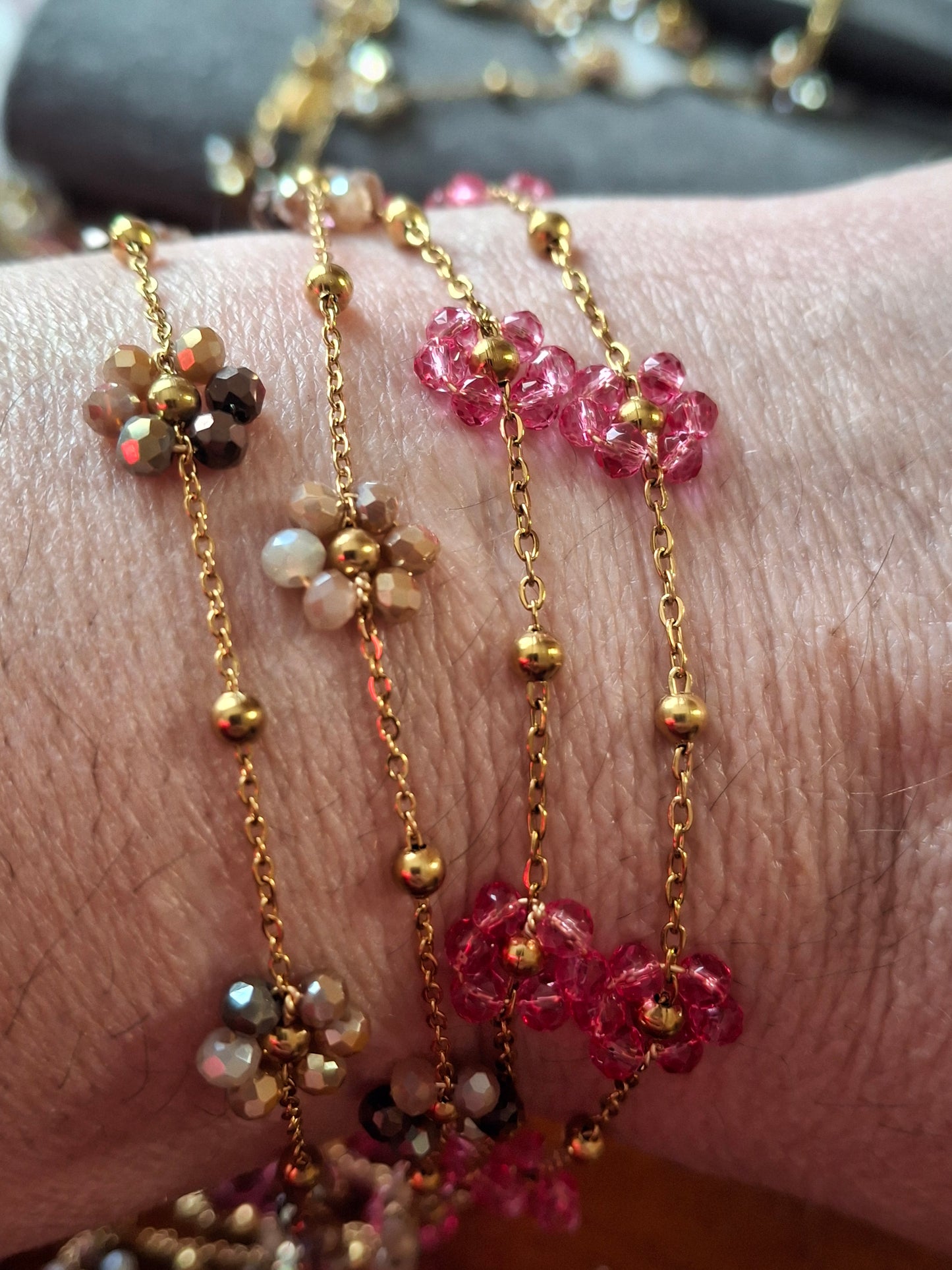 Bracelet chaîne acier inoxydable stainless steel 316 et fleurs sur mesure