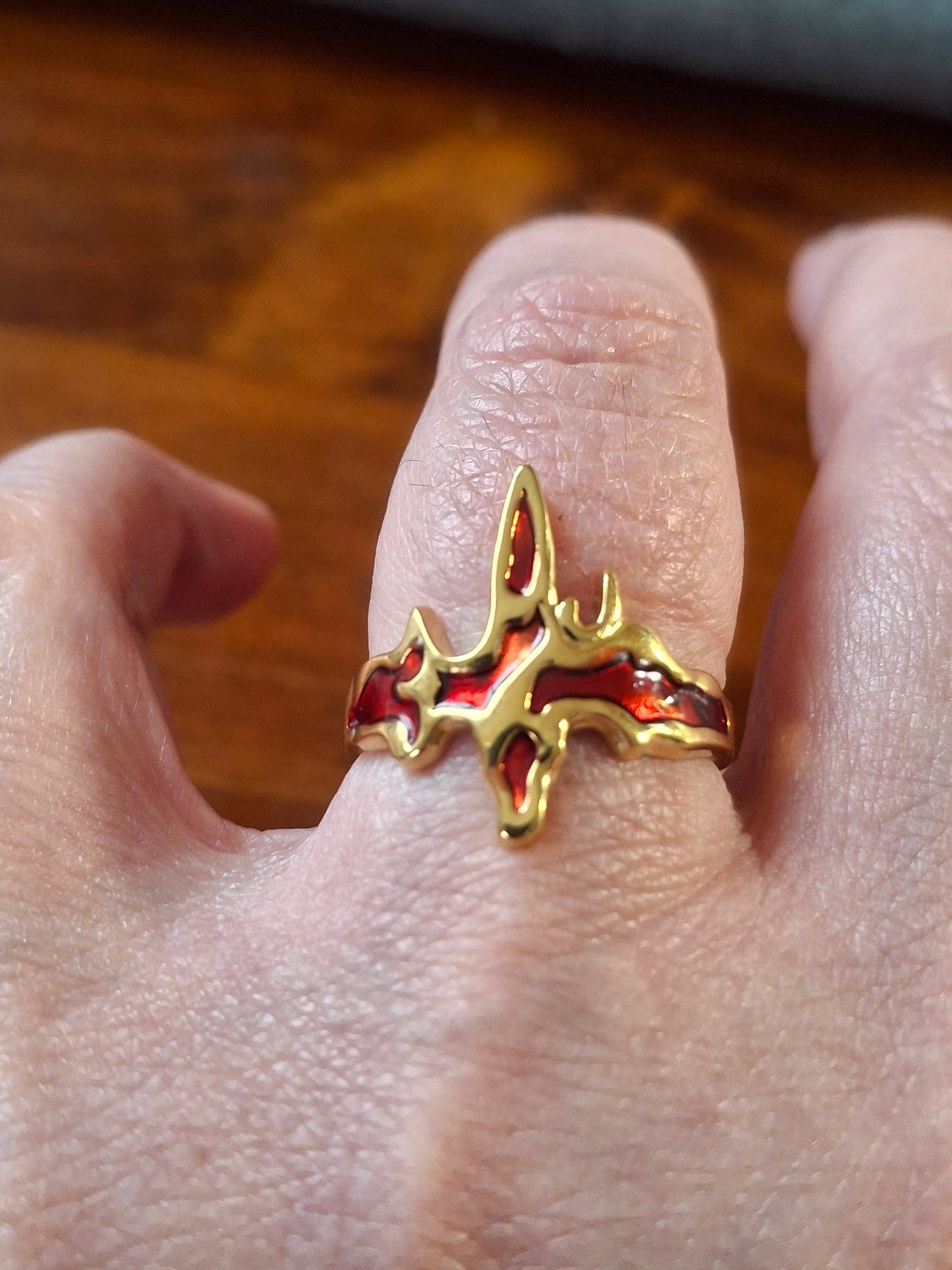 Ring aus Edelstahl 316 mit roter Emaille-Beschichtung, verstellbar.