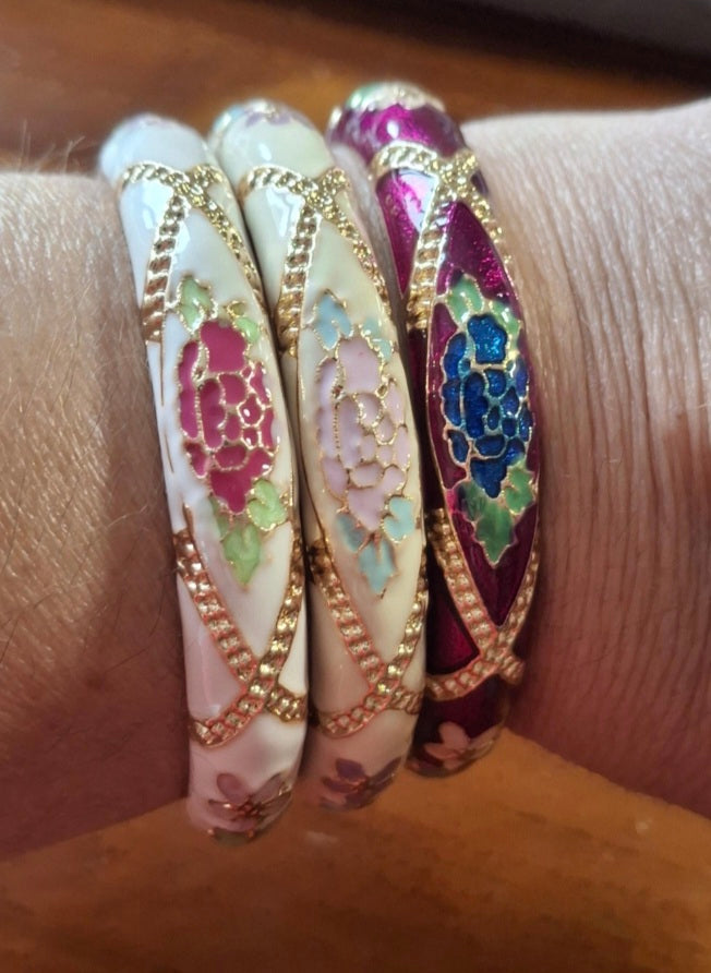 Jonc rigide vintage email cloisonné bohème