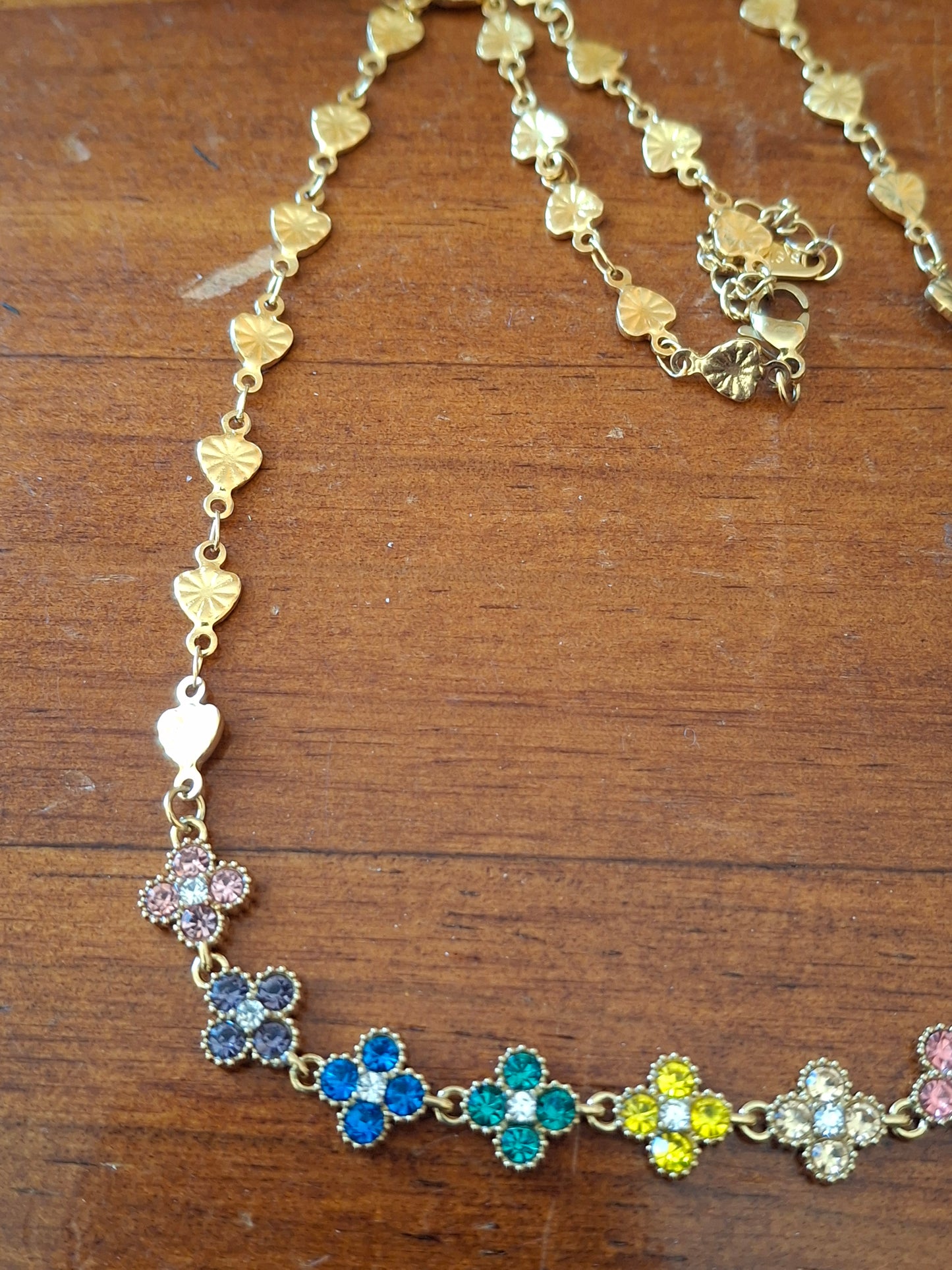 Herzkette aus Edelstahl 316 und mehrfarbige Blumenkette aus Edelstahl mit Kristall, handgefertigt, verstellbar