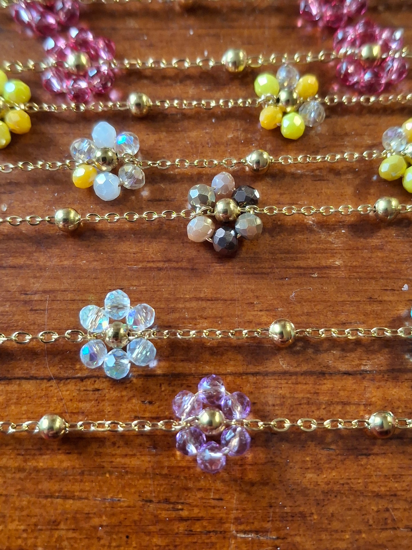 Collier chaîne dorée acier inoxydable stainless steel 316 et fleurs