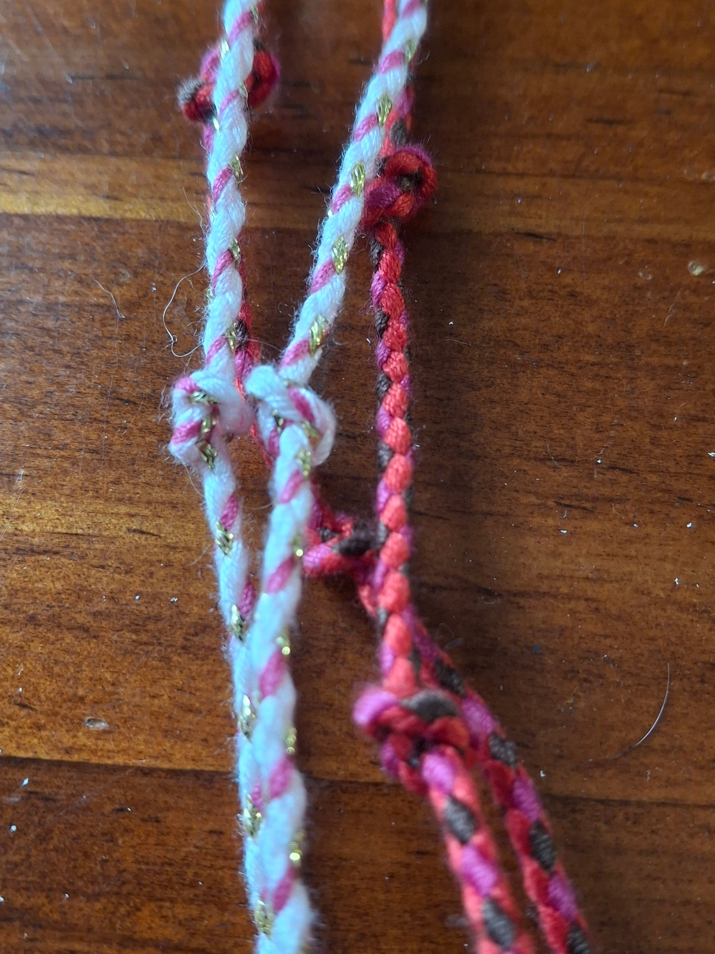 Handgefertigtes, verstellbares, geflochtenes Halsband mit Herzanhänger als Fotohalter.