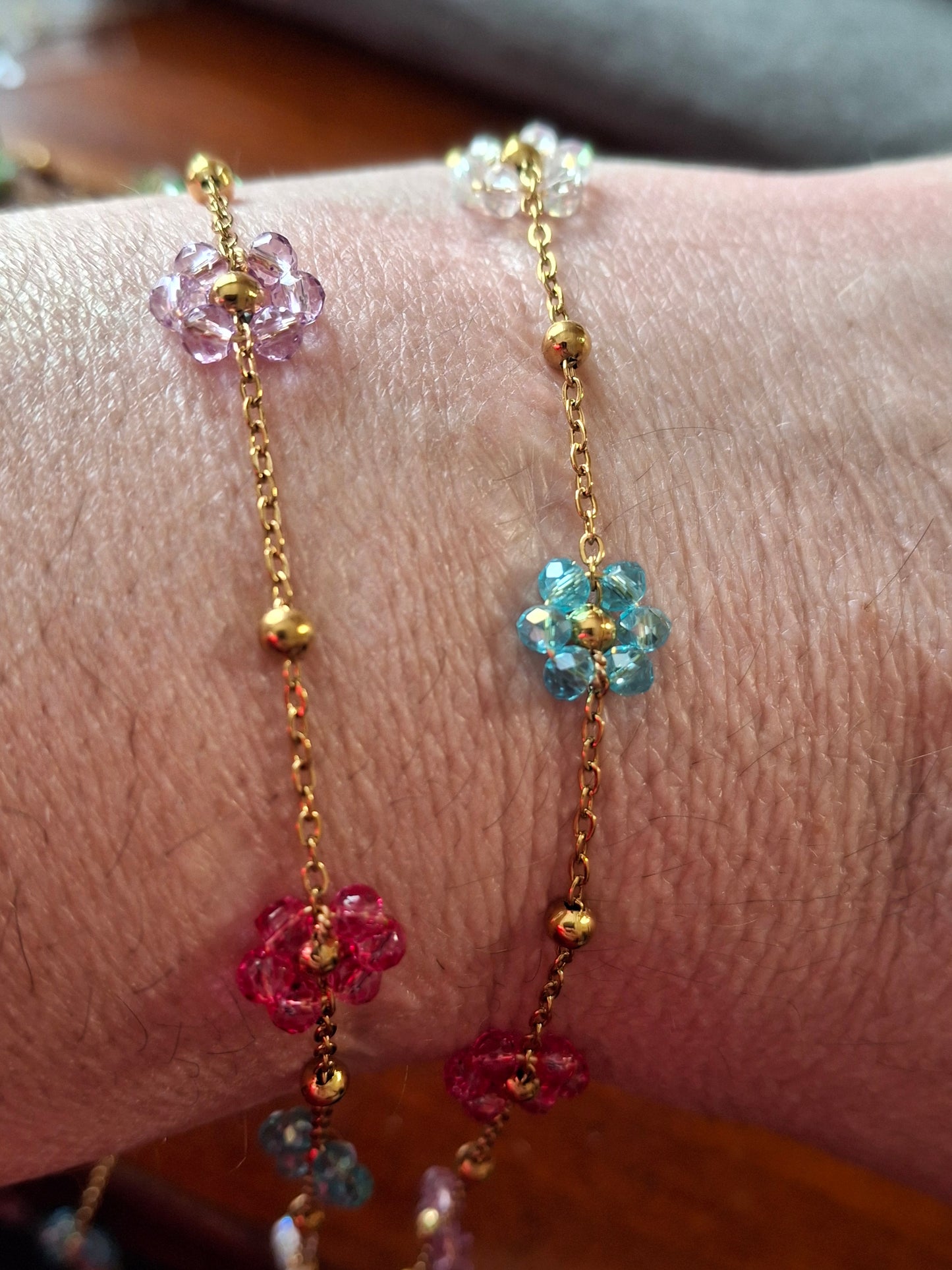 Bracelet chaîne acier inoxydable stainless steel 316 et fleurs sur mesure