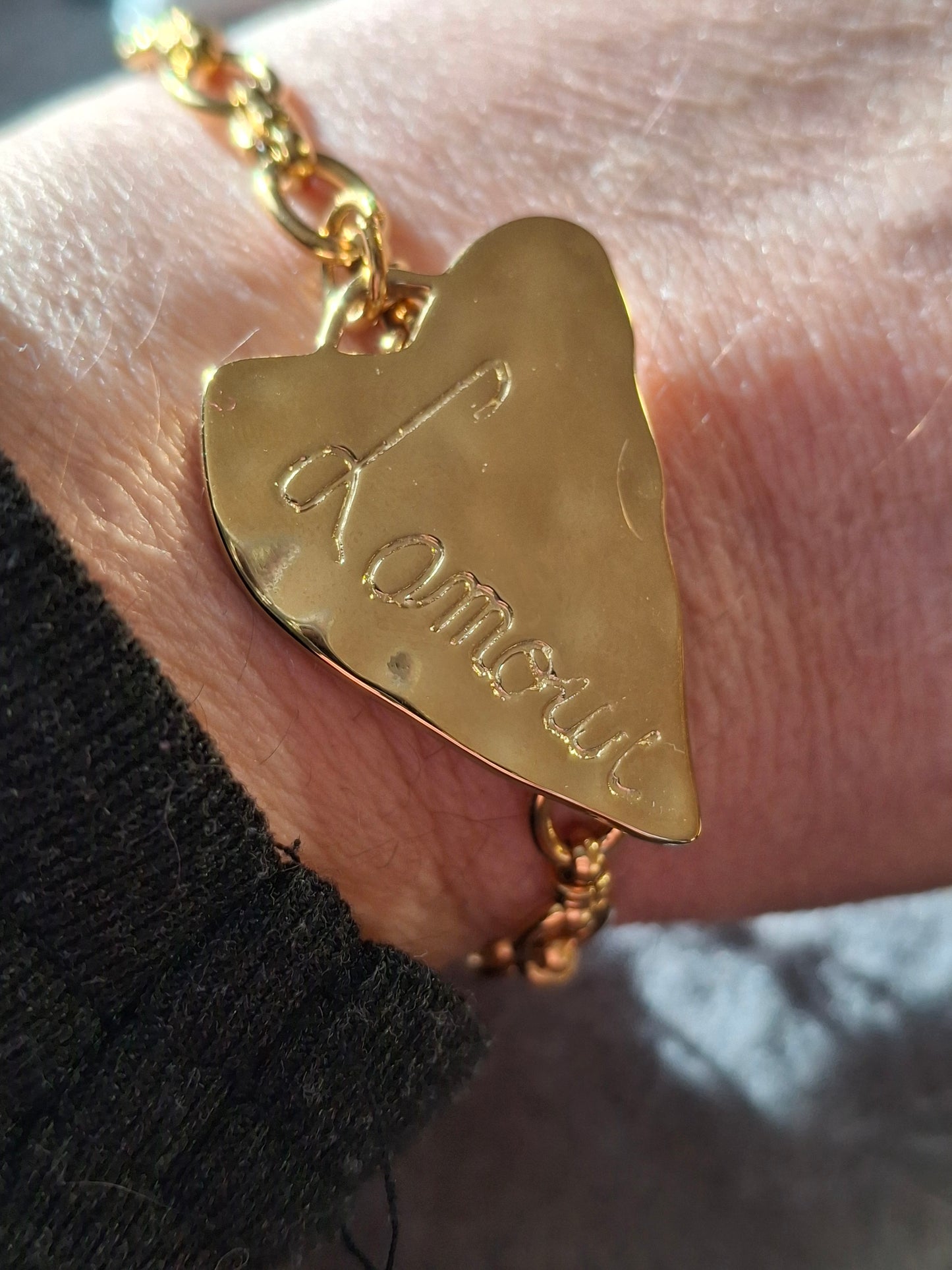 Bracelet maille gourmette stainless steel 316 grand cœur stainless steel 316 sur mesure