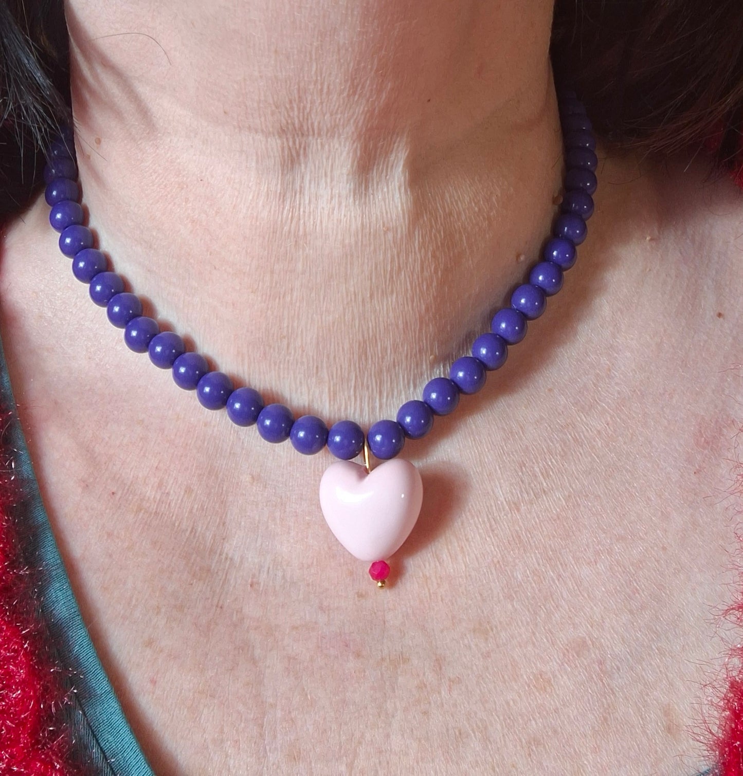 Collier perles acrylique et coeur handmade