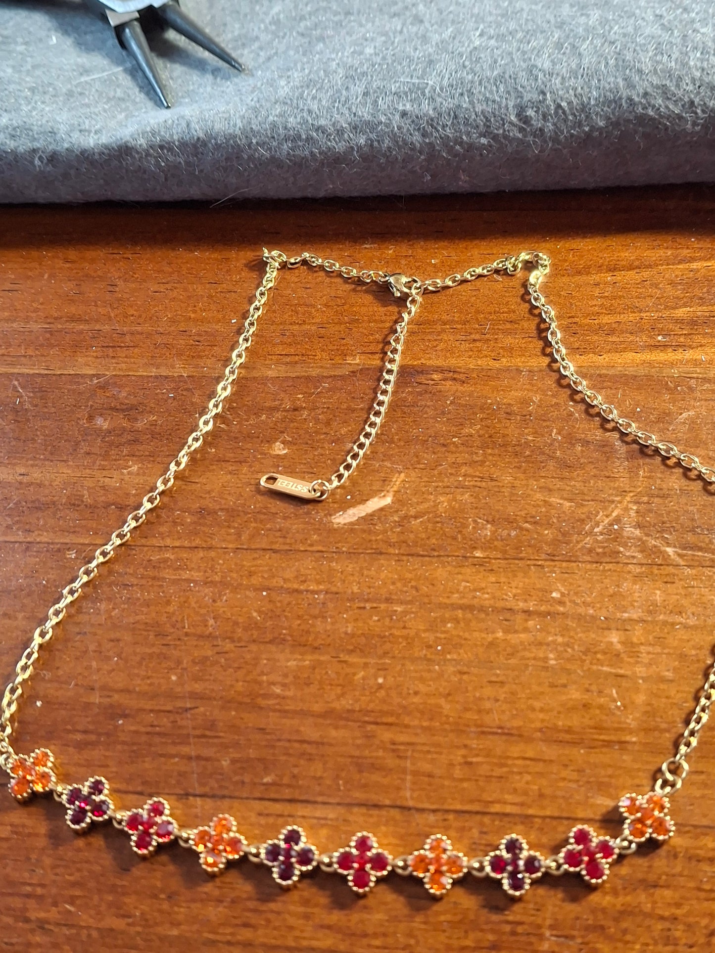 Halskette goldfarbene Kette Edelstahl 316 Kristall und Kette Edelstahl 316 handgefertigt