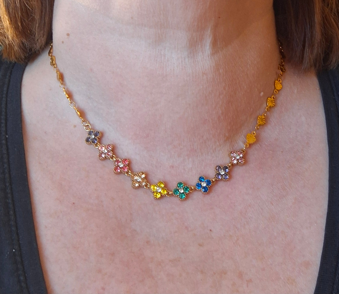 Herzkette aus Edelstahl 316 und mehrfarbige Blumenkette aus Edelstahl mit Kristall, handgefertigt, verstellbar