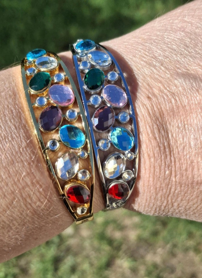 Manschettenarmband aus Edelstahl 316 mit Kristallbesatz