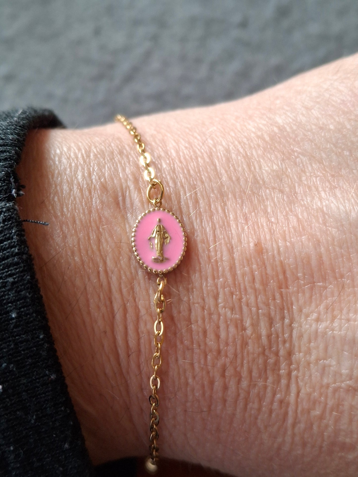 Bracelet chaîne acier inoxydable stainless steel 316 madone stainless steel 316 plaqué or sur mesure