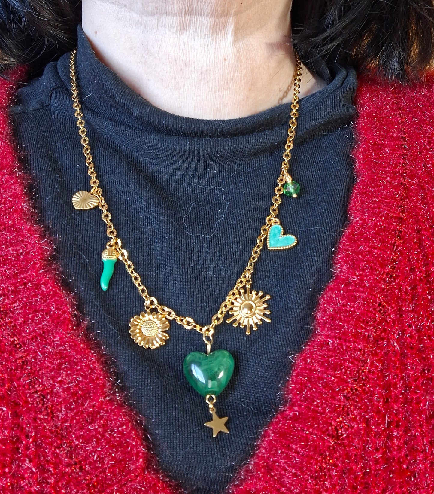 Collier chaîne dorée acier inoxydable stainless steel 316 et breloques handmade sur mesure