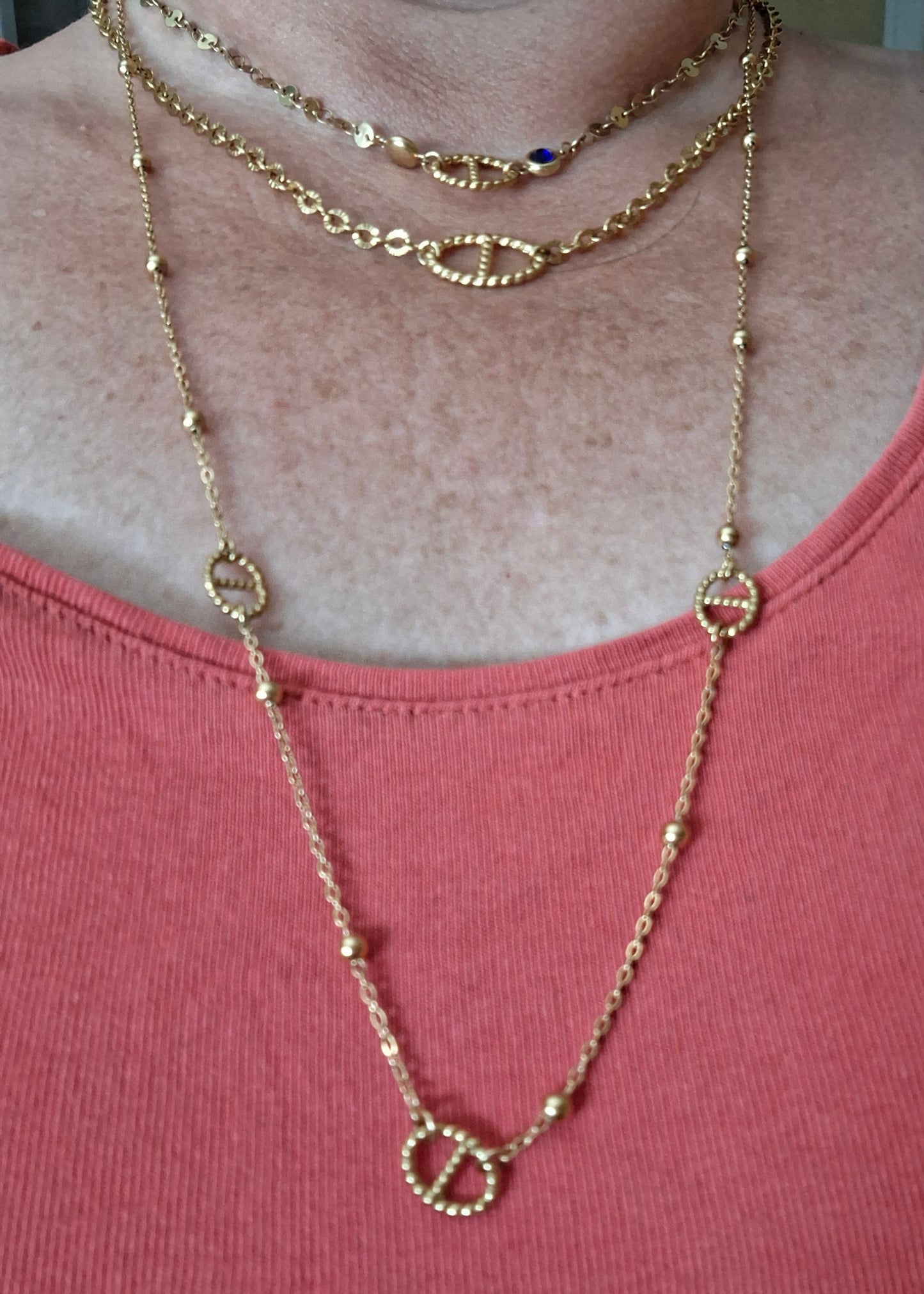 Ensemble 3 colliers acier inoxydable stainless steel 316 et maille marine, nez de cochon handmade