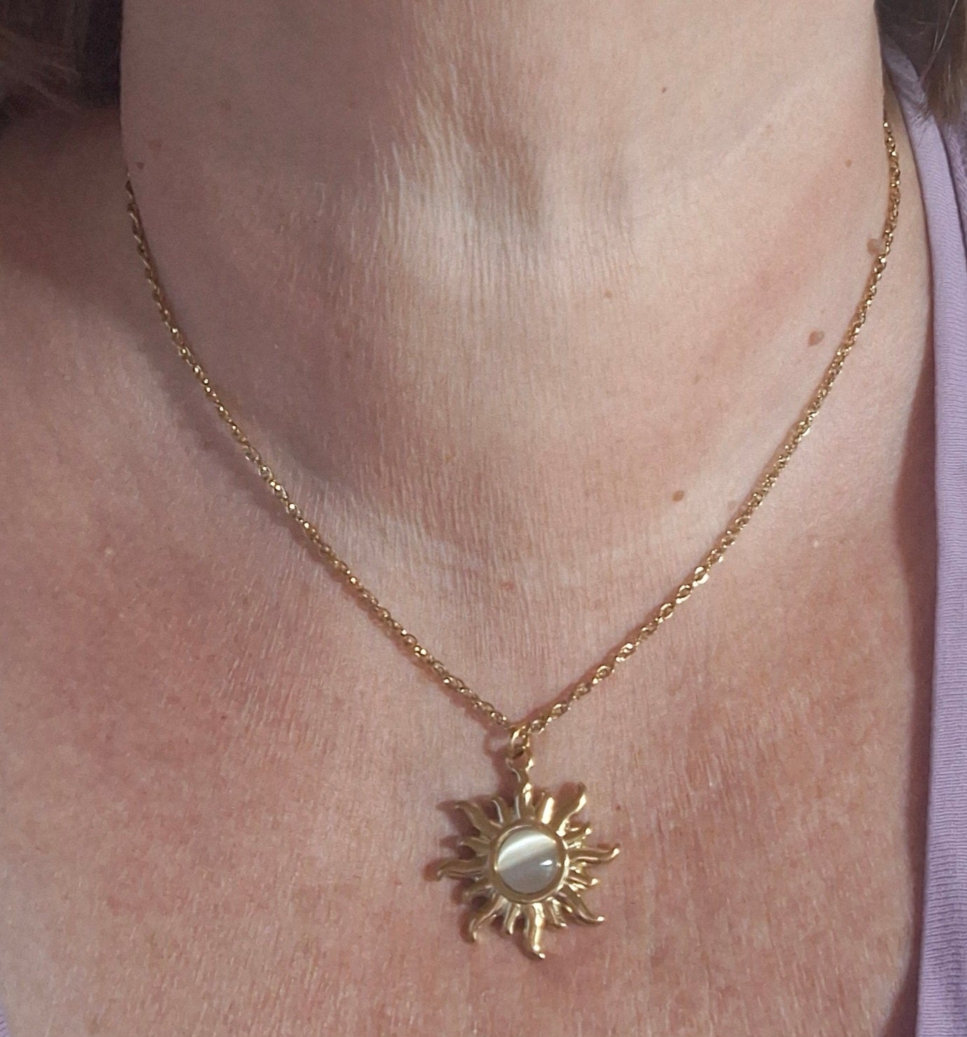 Kette mit gedrehter Kette aus Edelstahl 316, Sonnen- oder ovaler Anhänger aus Edelstahl 316 und Mondstein