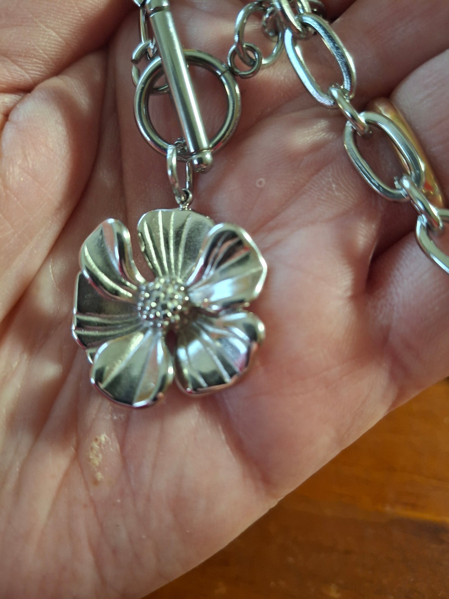 Collier chaîne acier inoxydable stainless steel 316 rhodié maille gourmette pendentif fermoir toggle