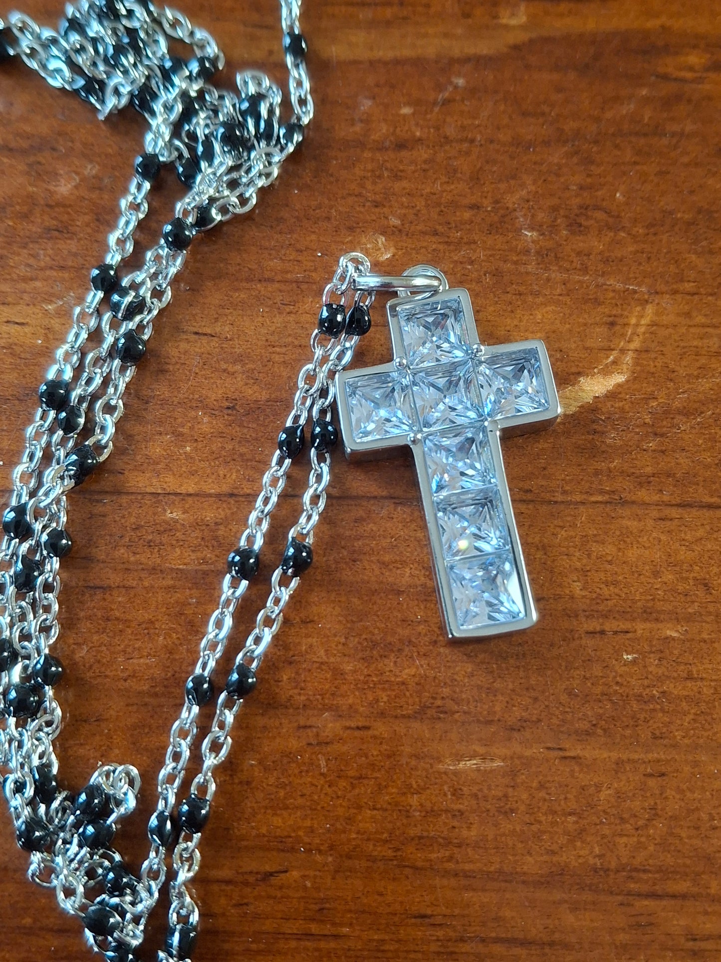 Collier chaîne acier inoxydable stainless steel et croix stainless steel 316 cristal