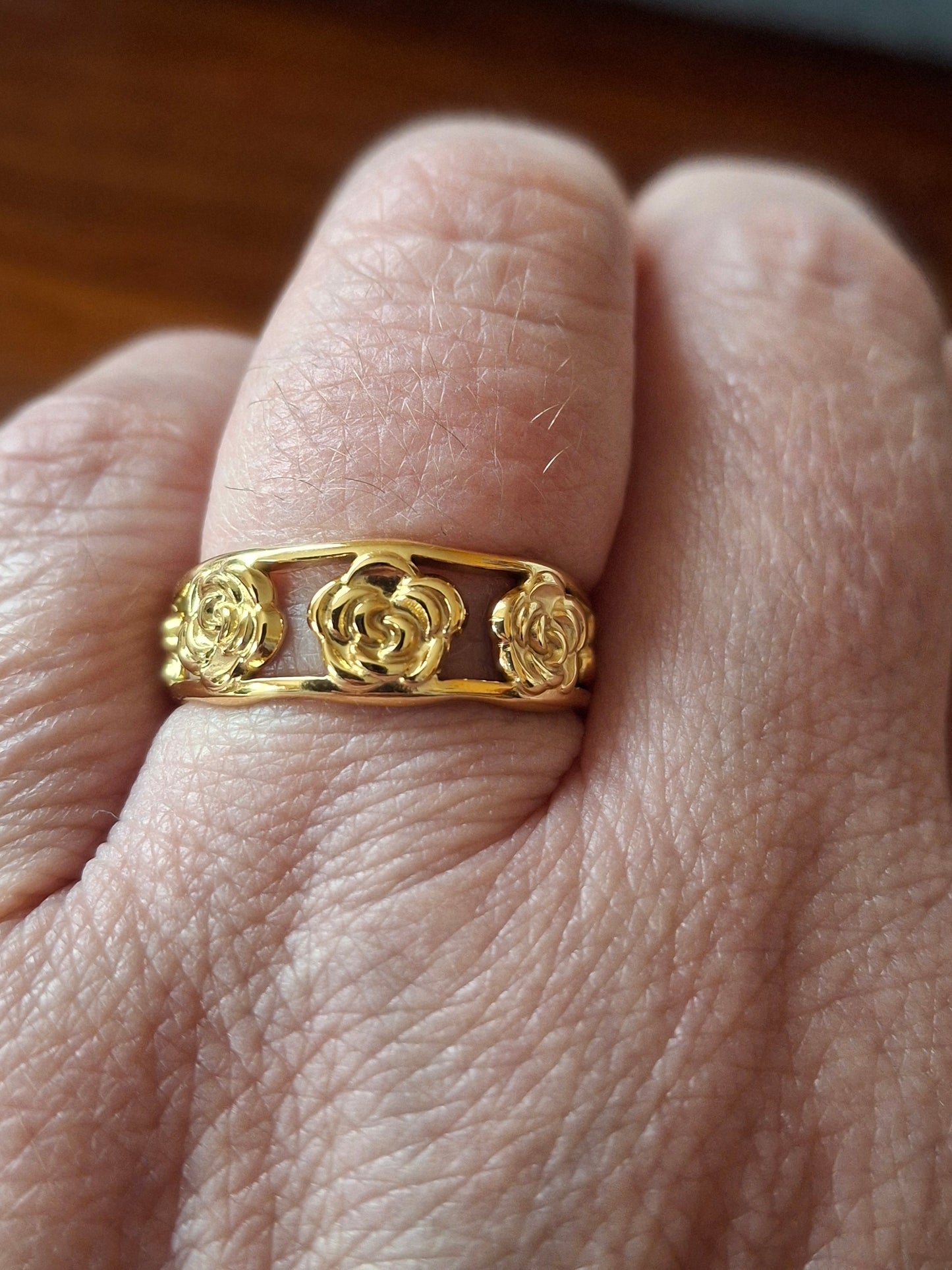 Bague acier inoxydable stainless steel 316 ,motif fleurs réglable ajustable