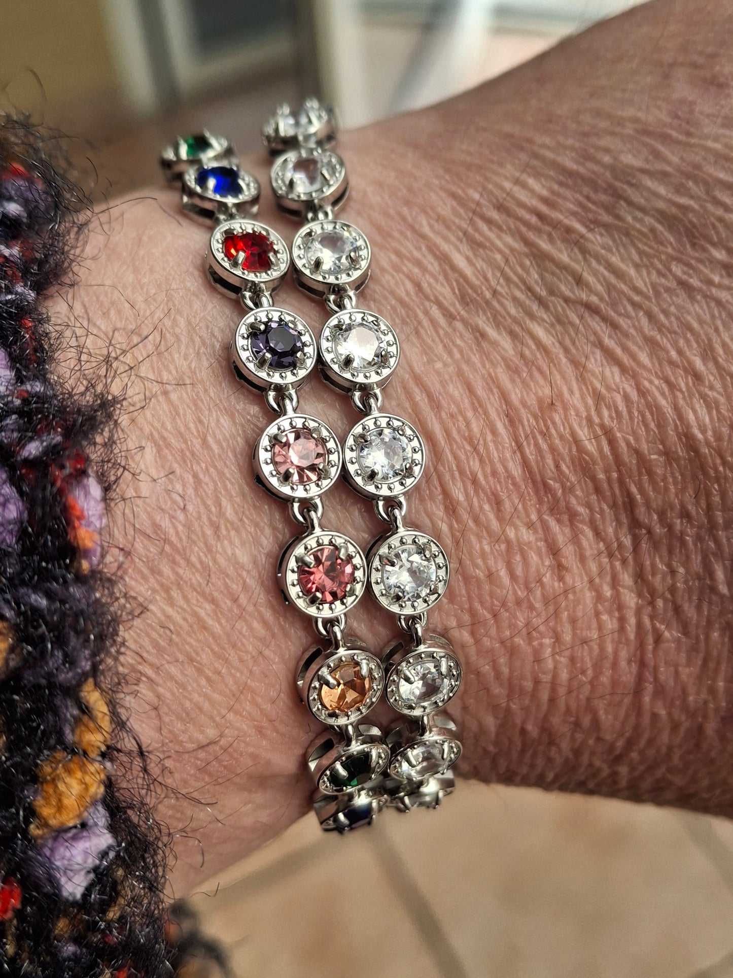 Armband sehr schöne Gliederkette, silberfarben, Edelstahl 316, mit Kristall besetzt, handgefertigt, Knebelverschluss und Herzanhänger Edelstahl 316
