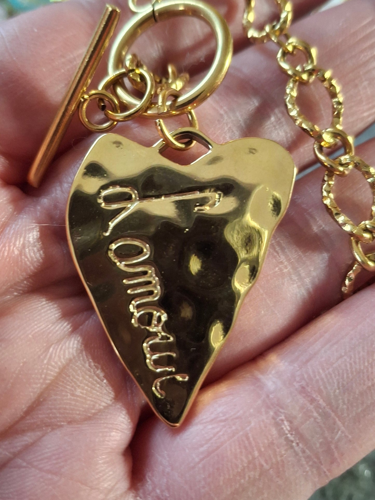 Collier chaîne acier inoxydable stainless steel grand pendentif coeur stainless steel et grand fermoir toggle