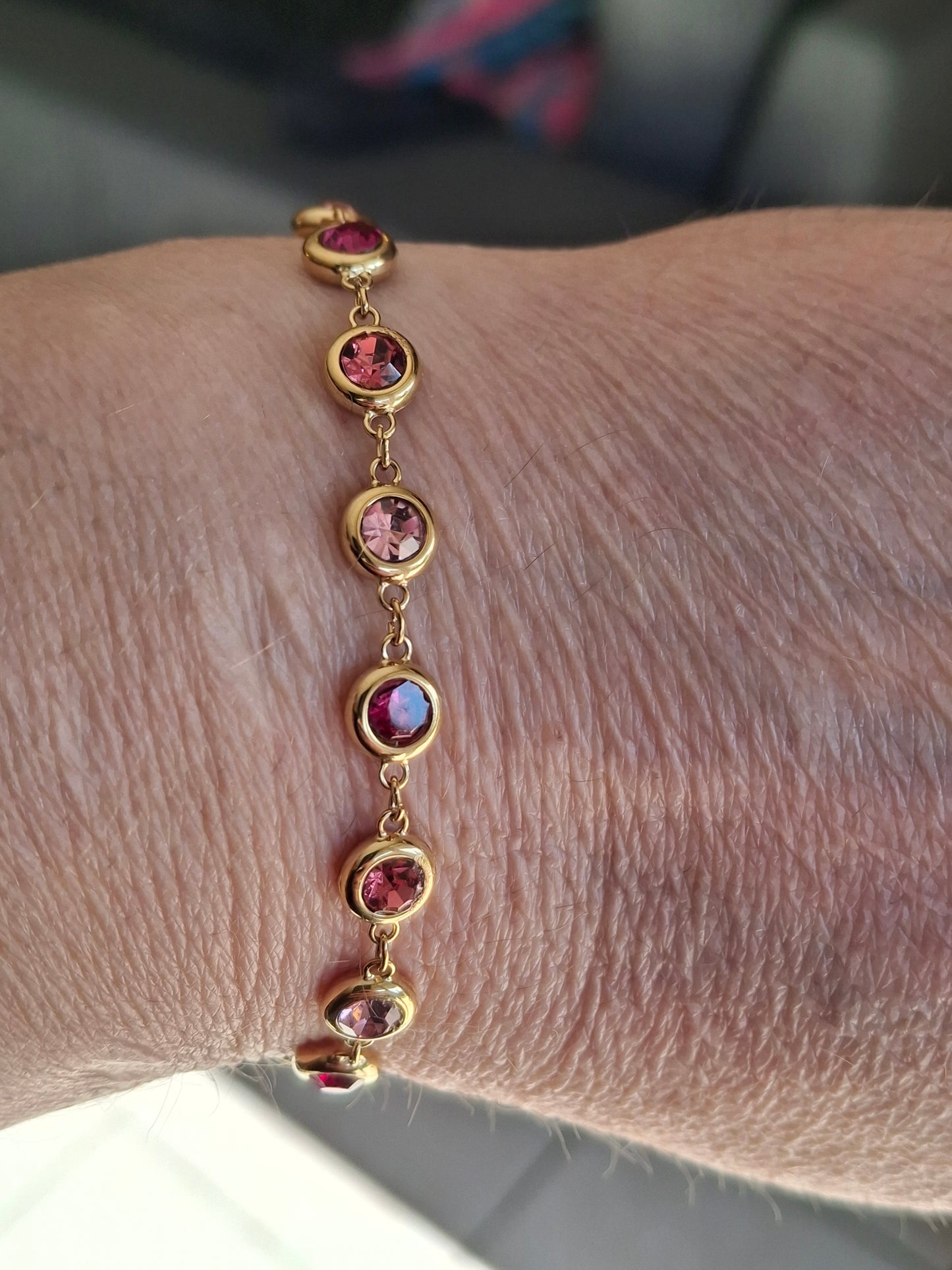 Armband, sehr schöne goldfarbene Kette, Edelstahl 316, mit Kristall besetzt, Knebelverschluss, Herzanhänger, Edelstahl 316