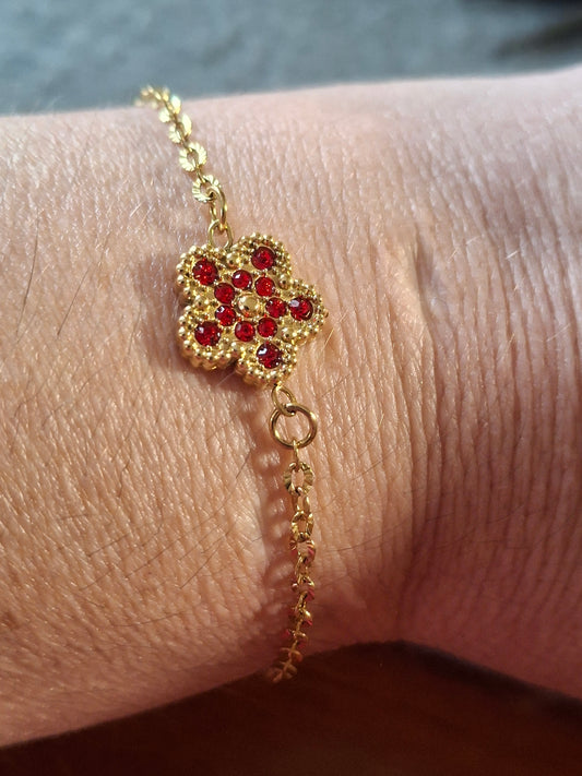 Bracelet chaîne acier inoxydable stainless steel 316 et fleur de prunier stainless steel 316 sertie zirconium sur mesure