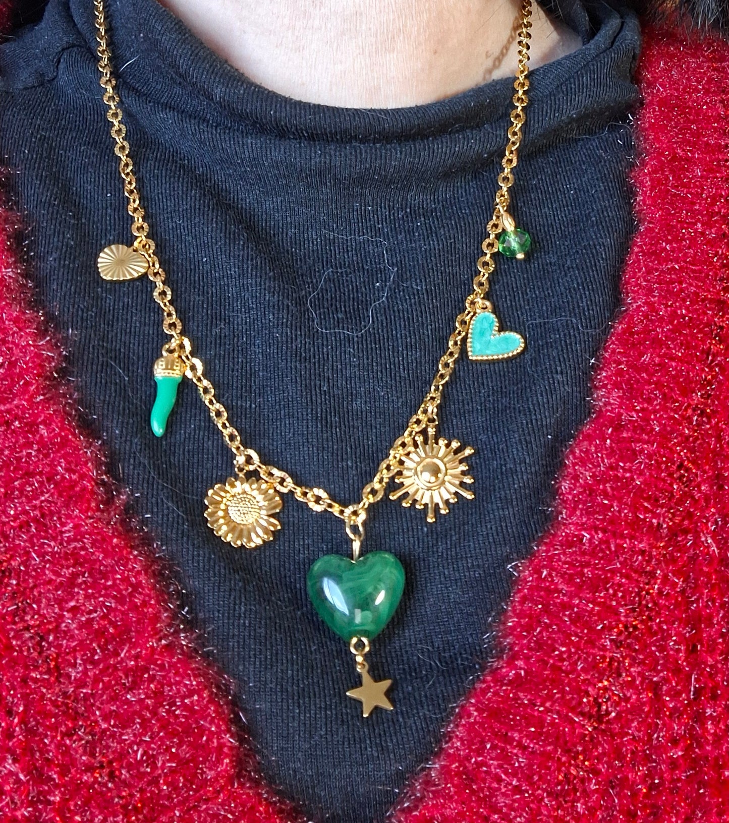 Collier chaîne dorée acier inoxydable stainless steel 316 et breloques handmade sur mesure