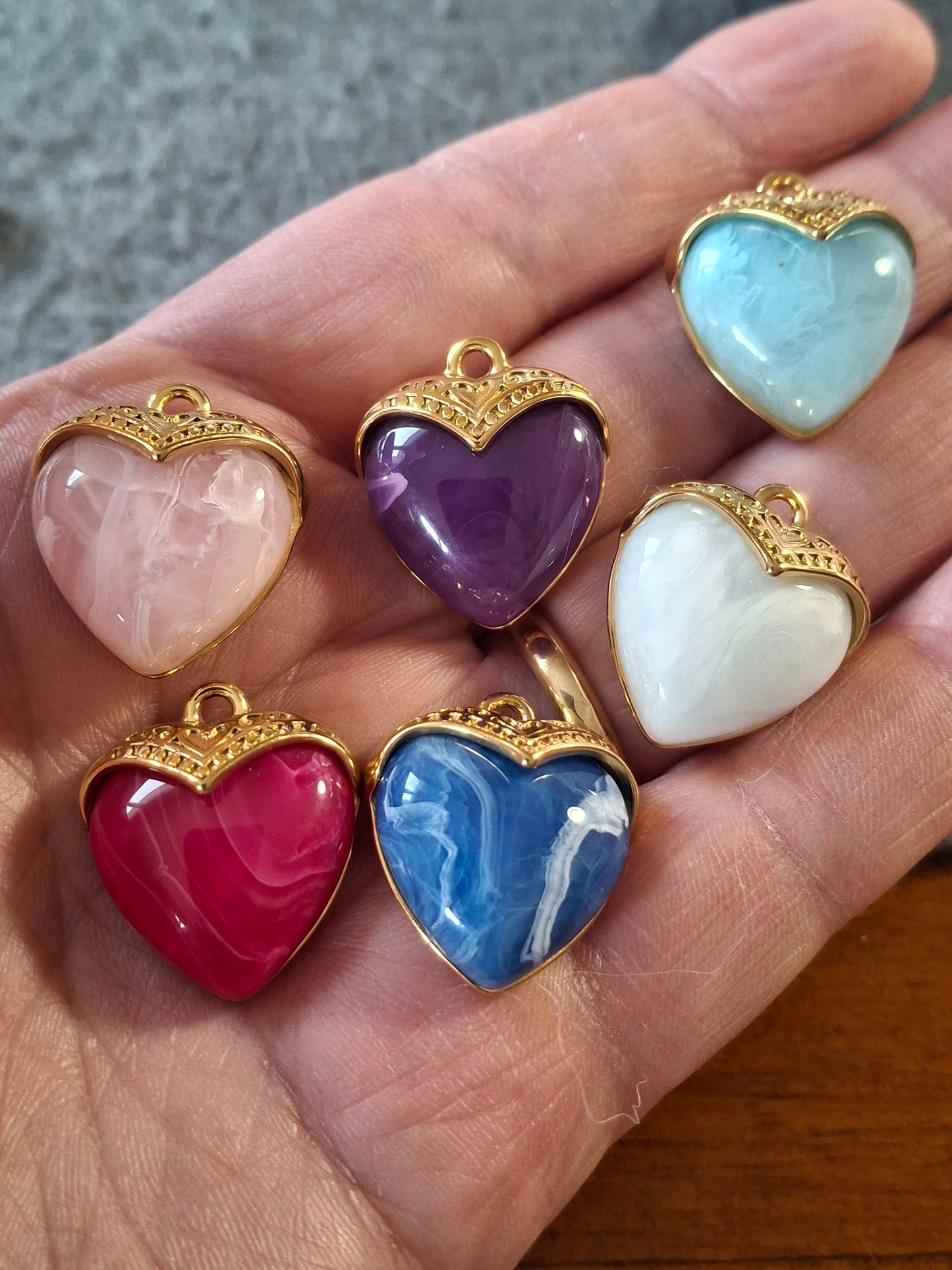 Bracelet chaîne maille gourmette acier inoxydable stainless steel 316 sur mesure grand cœur stainless steel 316 et résine colorée