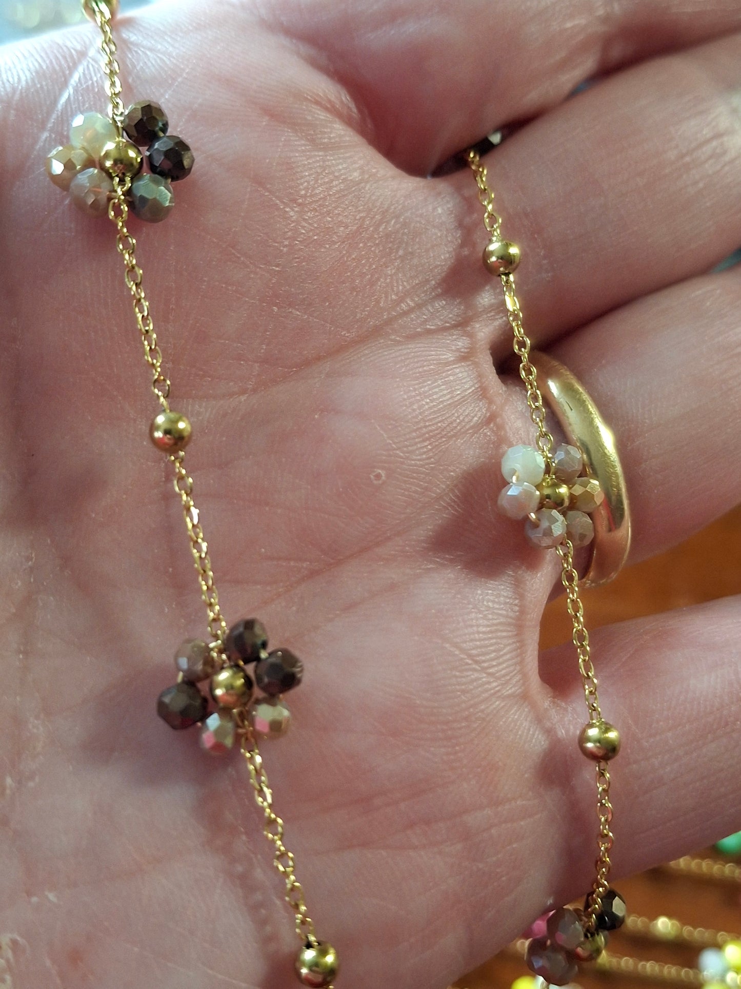 Collier chaîne dorée acier inoxydable stainless steel 316 et fleurs