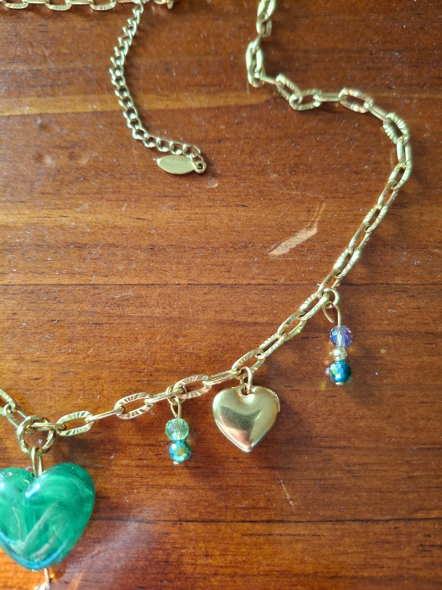 Gold-plated stainless steel chain necklace with 316 handmade charms