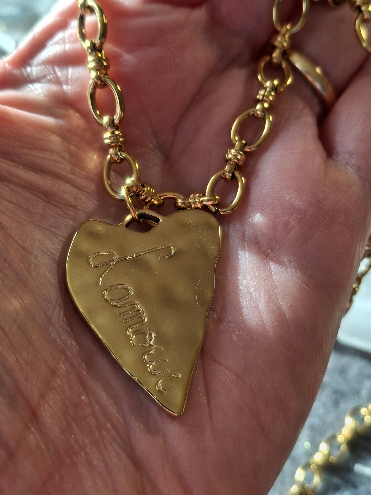 Bracelet maille gourmette stainless steel 316 grand cœur stainless steel 316 sur mesure