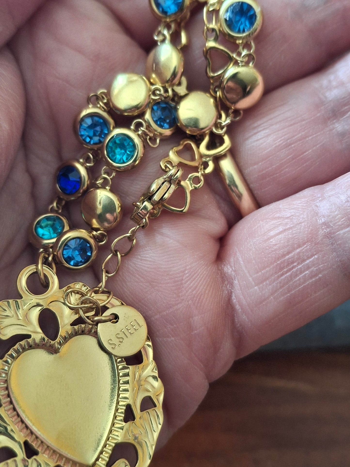 Collier chaîne coeur stainless steel 316 et chaîne stainless steel 316 cristal bleu pendentif coeur stainless steel 316 handmade