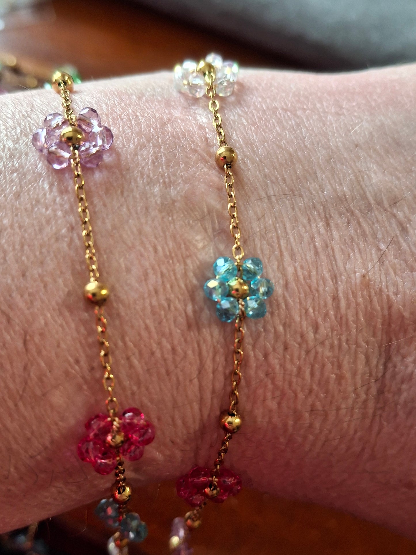 Bracelet chaîne acier inoxydable stainless steel 316 et fleurs sur mesure