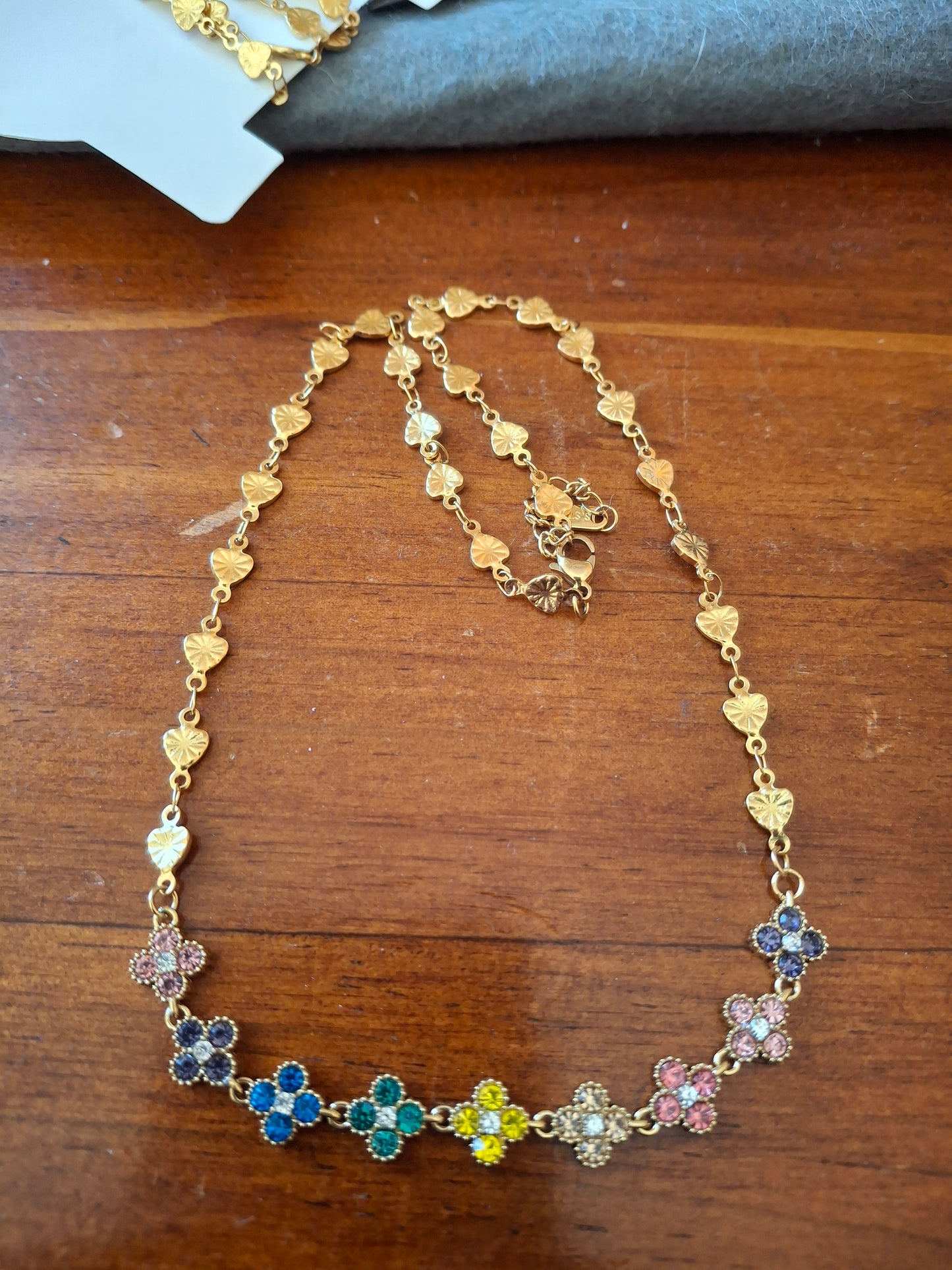 Herzkette aus Edelstahl 316 und mehrfarbige Blumenkette aus Edelstahl mit Kristall, handgefertigt, verstellbar