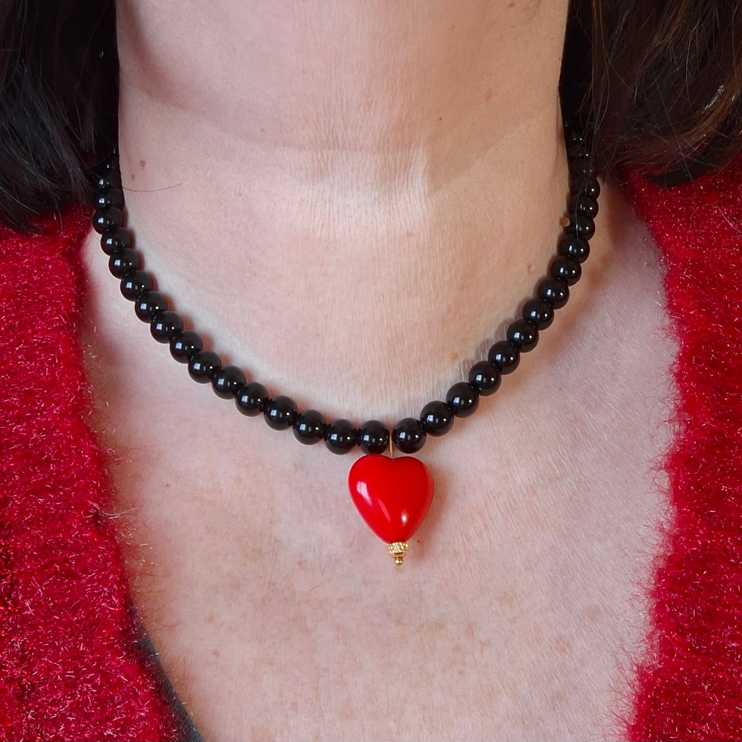 Collier perles acrylique et coeur handmade