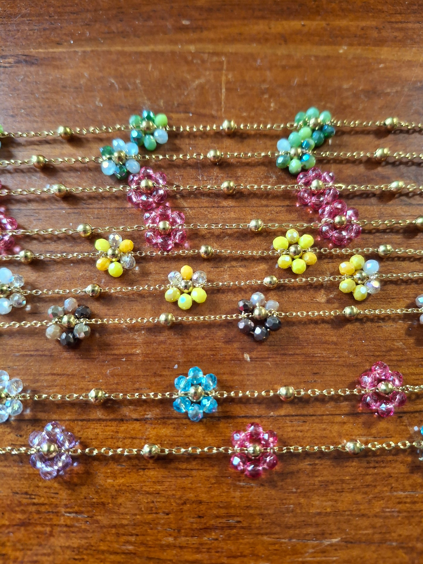 Collier chaîne dorée acier inoxydable stainless steel 316 et fleurs