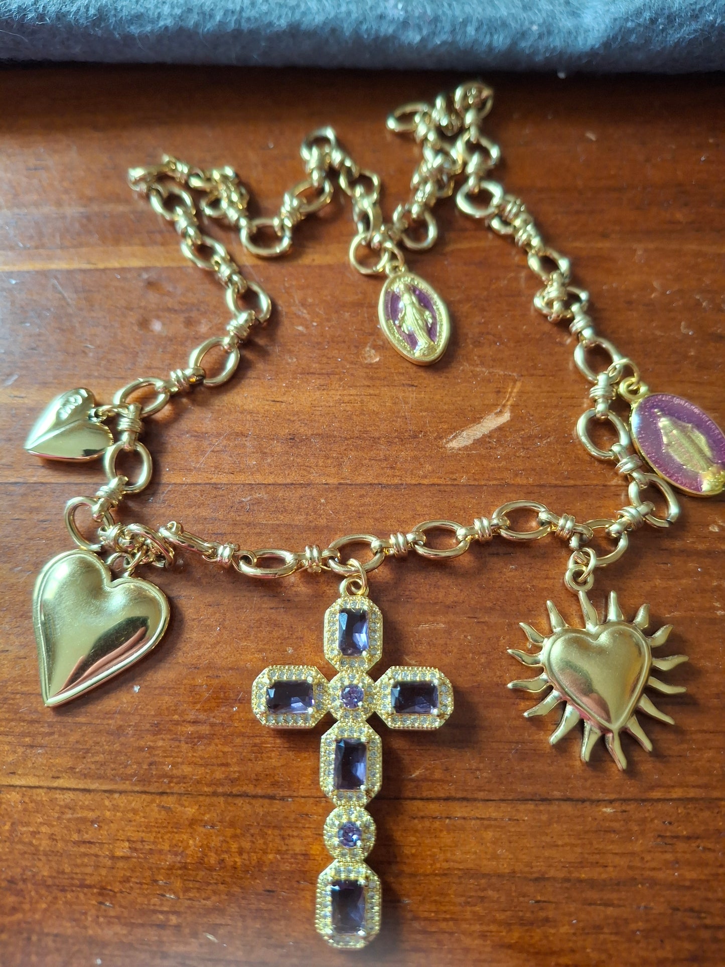 Collier chaîne maille gourmette acier inoxydable stainless steel 316 breloques handmade réglable