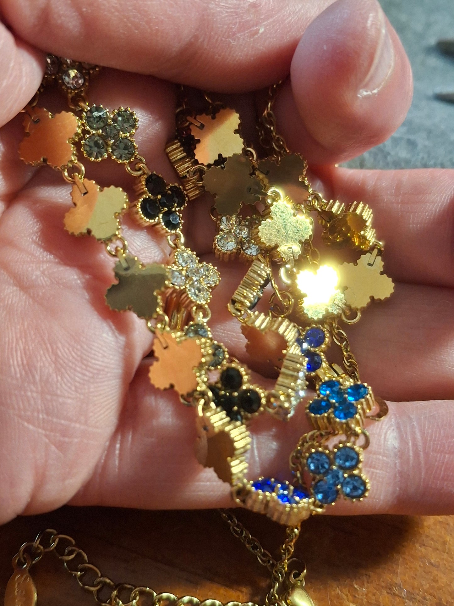Halskette, goldfarben, Edelstahl 316 und Edelstahlkette 316 mit Kristallen besetzt