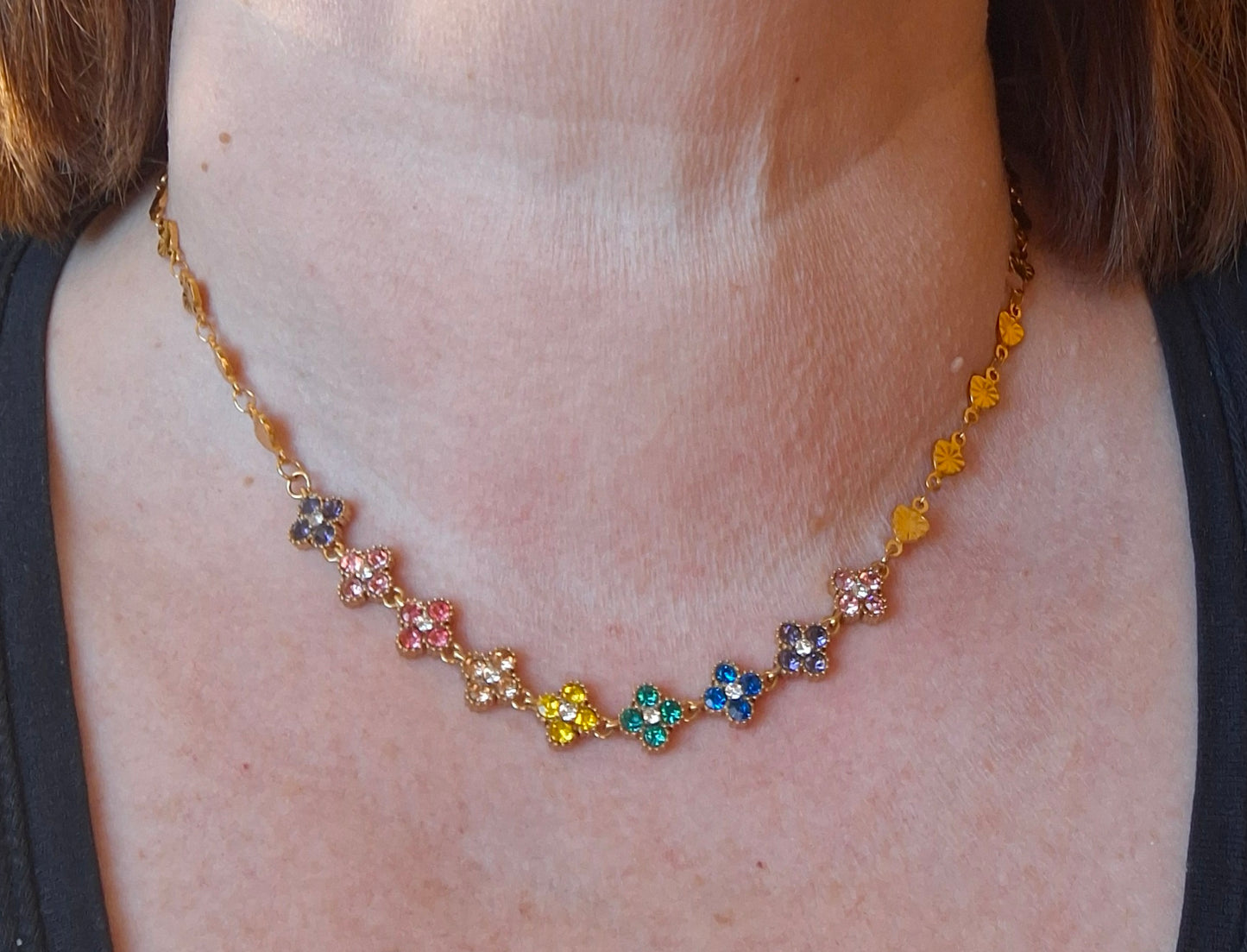 Herzkette aus Edelstahl 316 und mehrfarbige Blumenkette aus Edelstahl mit Kristall, handgefertigt, verstellbar