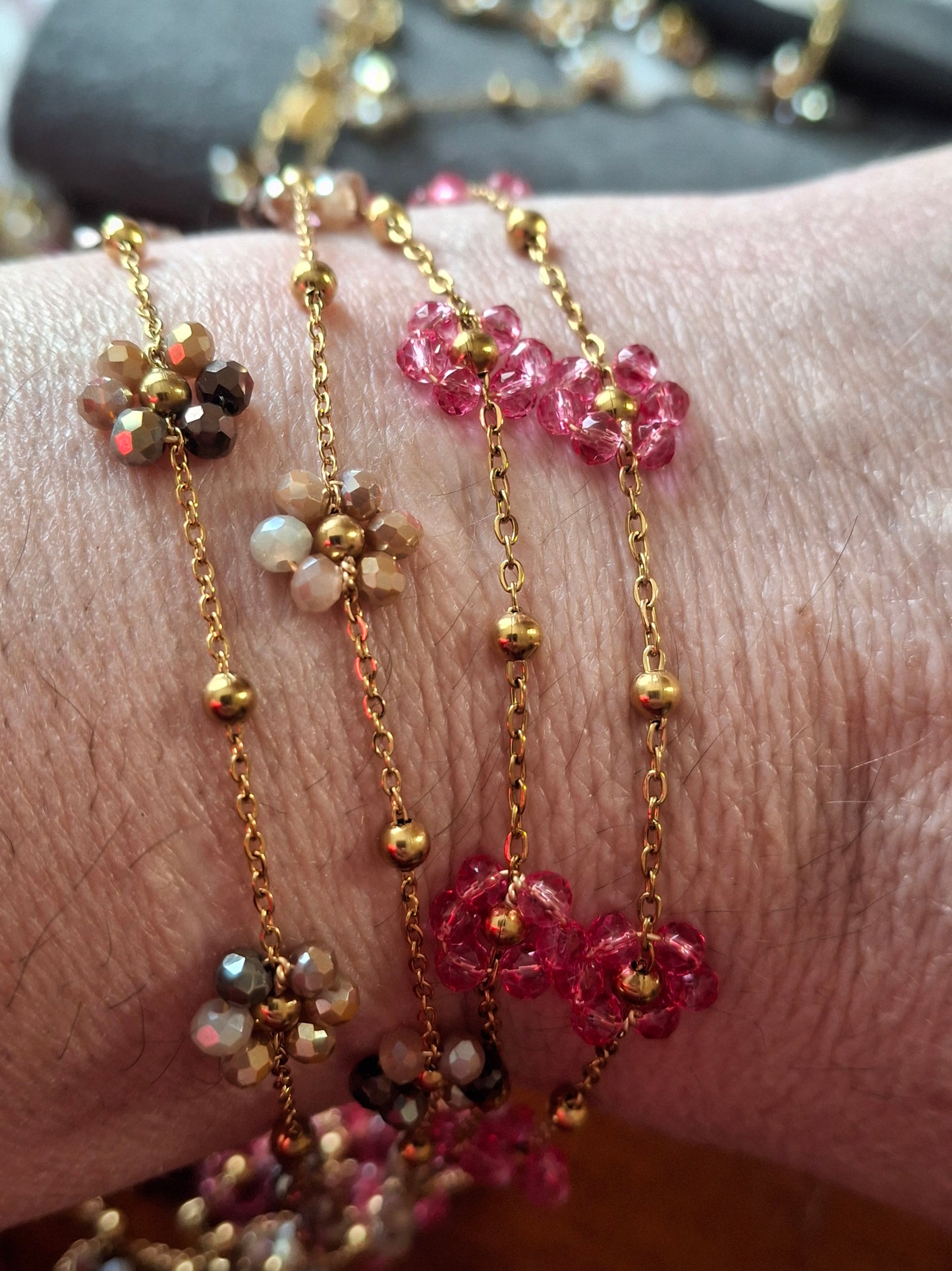 Bracelet chaîne acier inoxydable stainless steel 316 et fleurs sur mesure