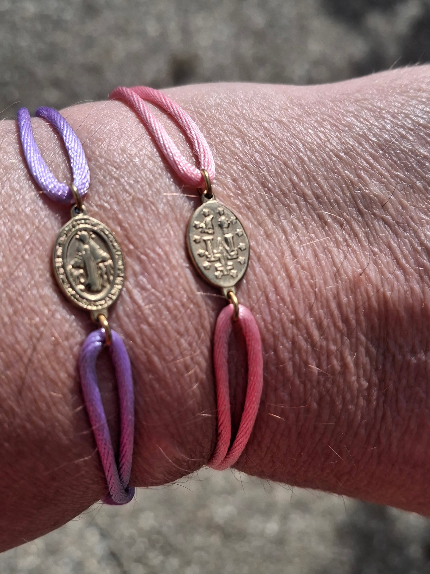 Adjustable cord bracelet, handmade, miraculous Virgin Mary, 316 stainless steel.