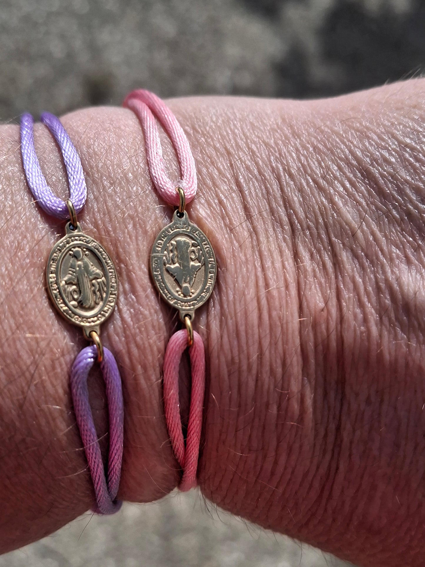 Adjustable cord bracelet, handmade, miraculous Virgin Mary, 316 stainless steel.