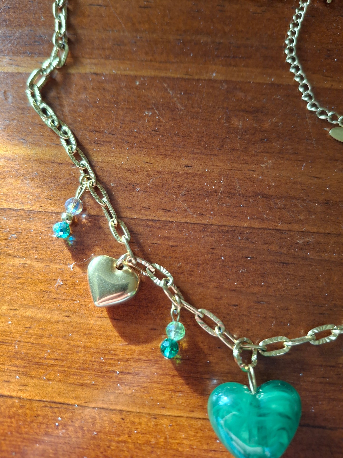 Gold-plated stainless steel chain necklace with 316 handmade charms