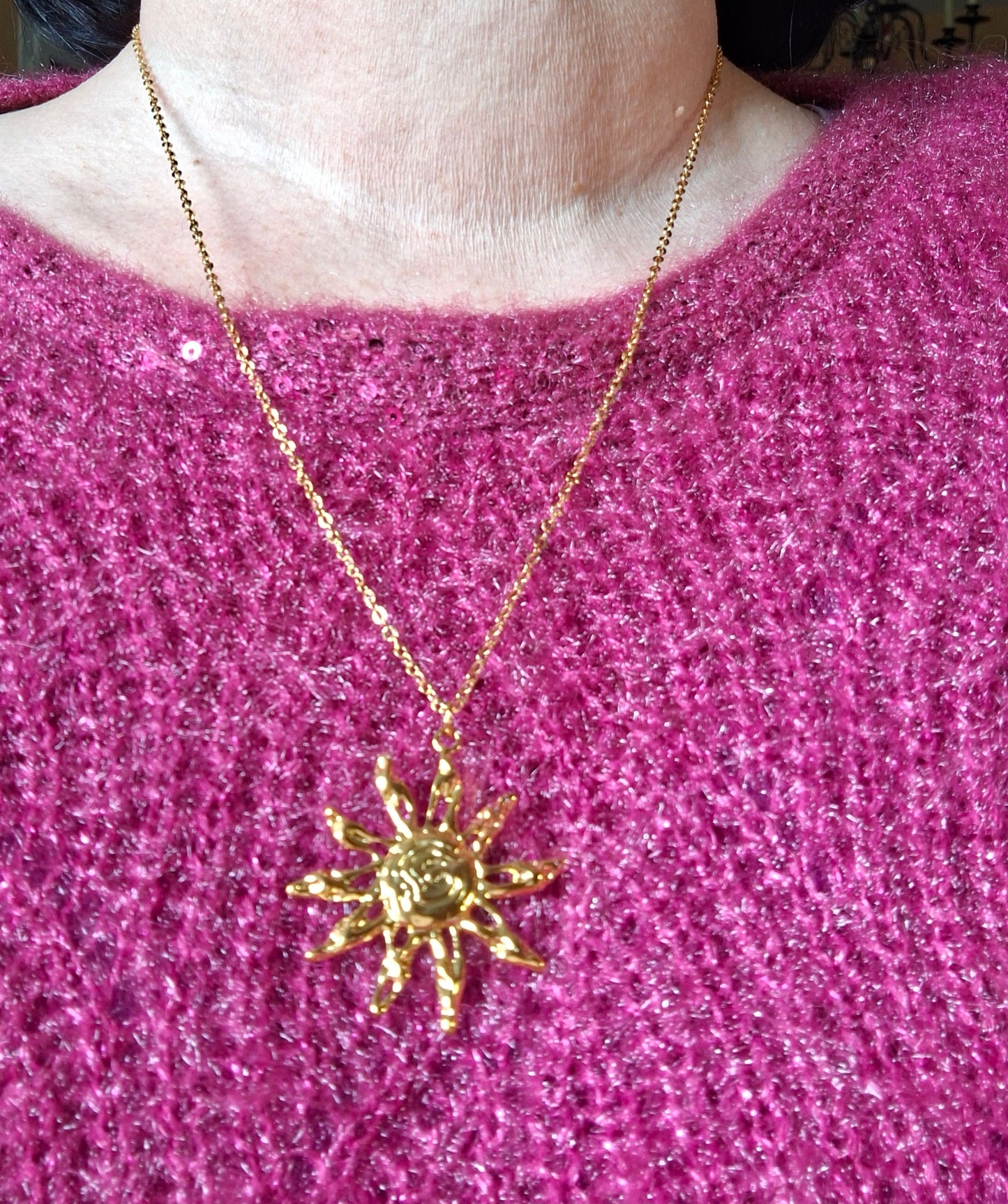 Sautoir chaîne acier inoxydable stainless steel 316 pendentif soleil stainless steel 316