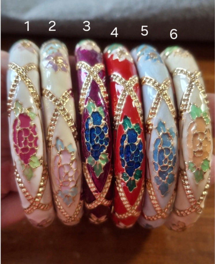 Jonc rigide vintage email cloisonné bohème