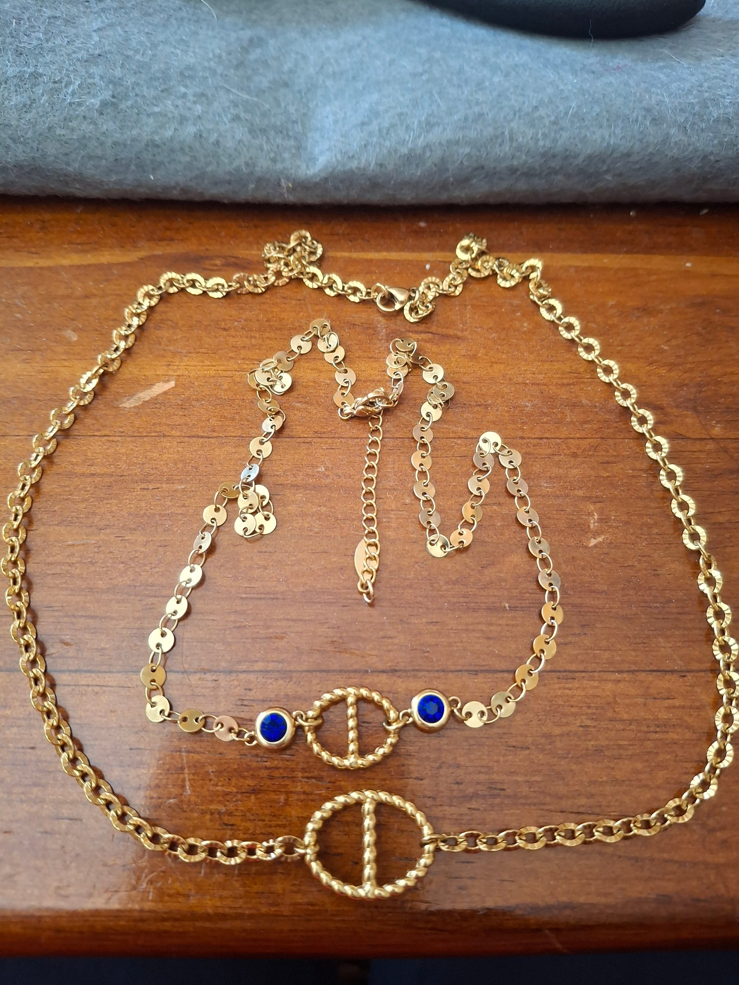 Ensemble 3 colliers acier inoxydable stainless steel 316 et maille marine, nez de cochon handmade