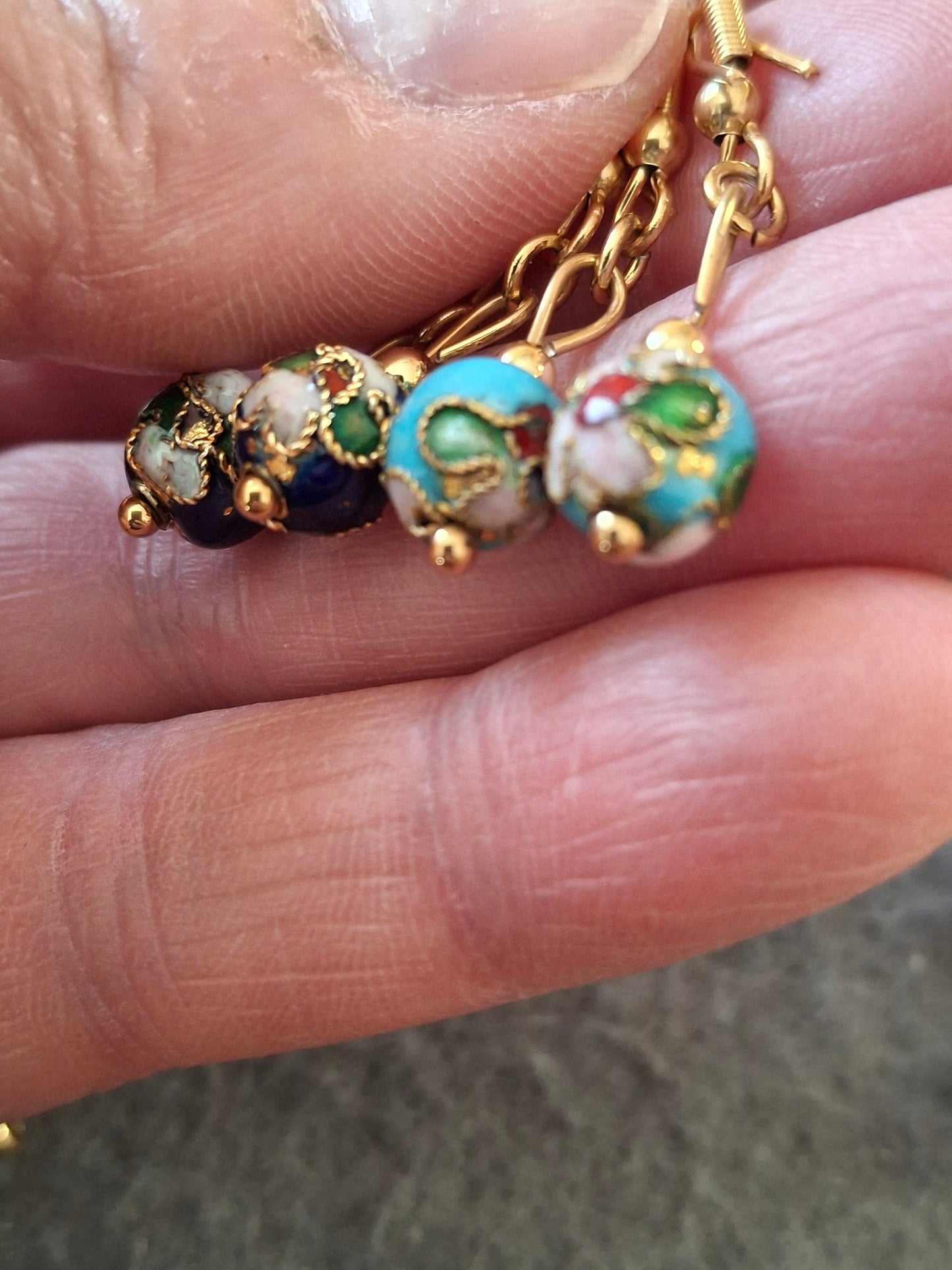 Boucles d oreilles attaches indiennes stainless steel 316 et perle en email cloisonné