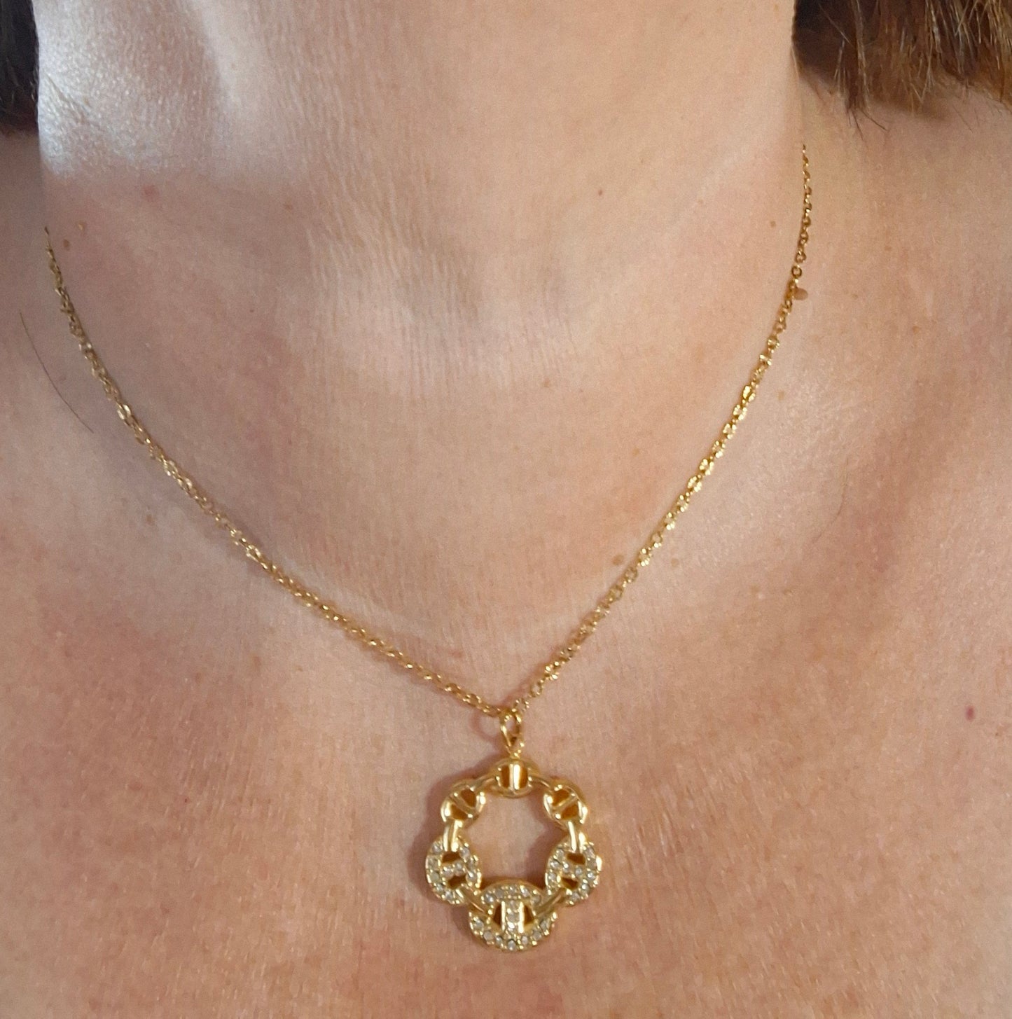 Collier chaîne dorée acier inoxydable stainless steel 316 ,pendentif maille marine serti zirconium stainless steel 316