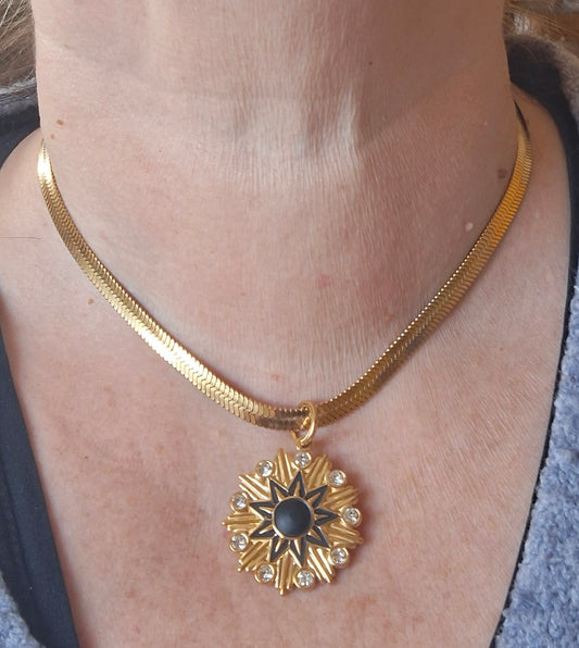 Collier très belle chaîne serpentine acier inoxydable stainless steel 316 grand pendentif étoile polaire stainless steel 316