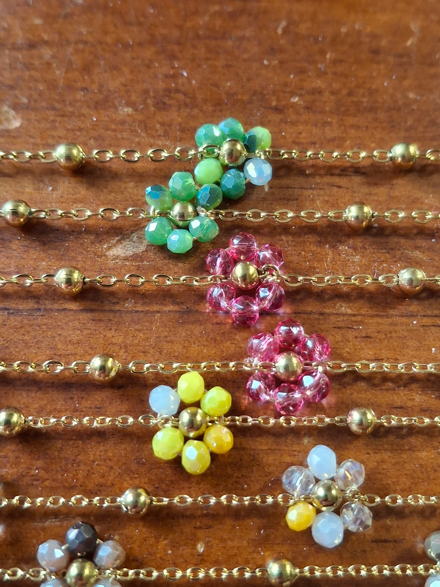 Collier chaîne dorée acier inoxydable stainless steel 316 et fleurs