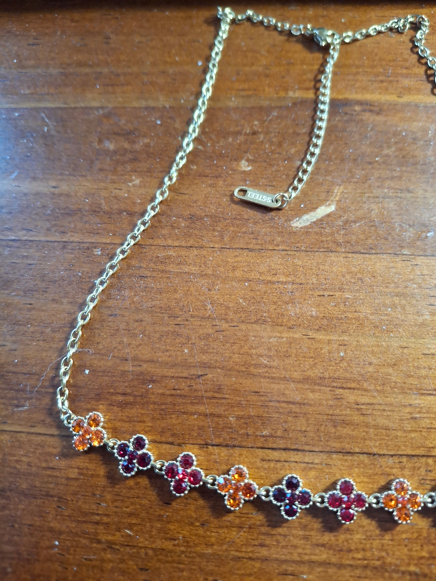 Halskette goldfarbene Kette Edelstahl 316 Kristall und Kette Edelstahl 316 handgefertigt