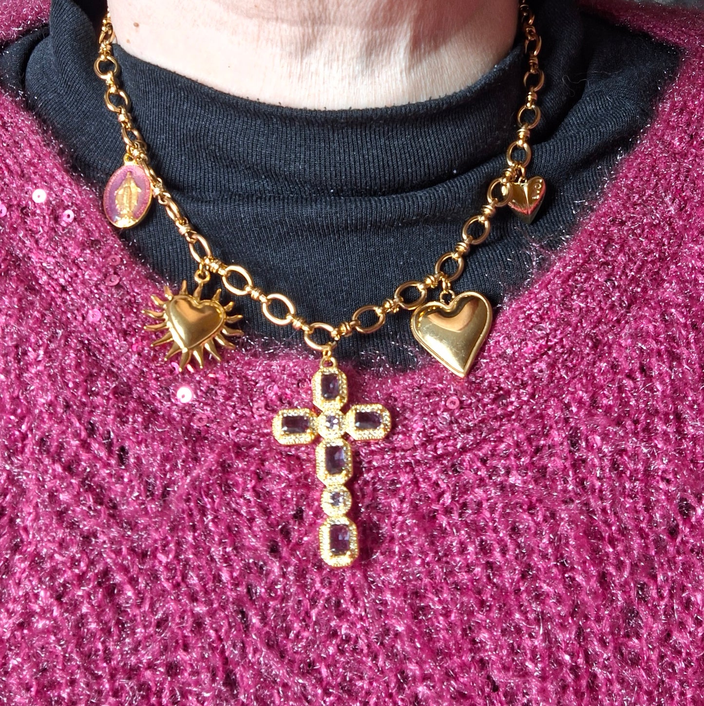 Collier chaîne maille gourmette acier inoxydable stainless steel 316 breloques handmade réglable